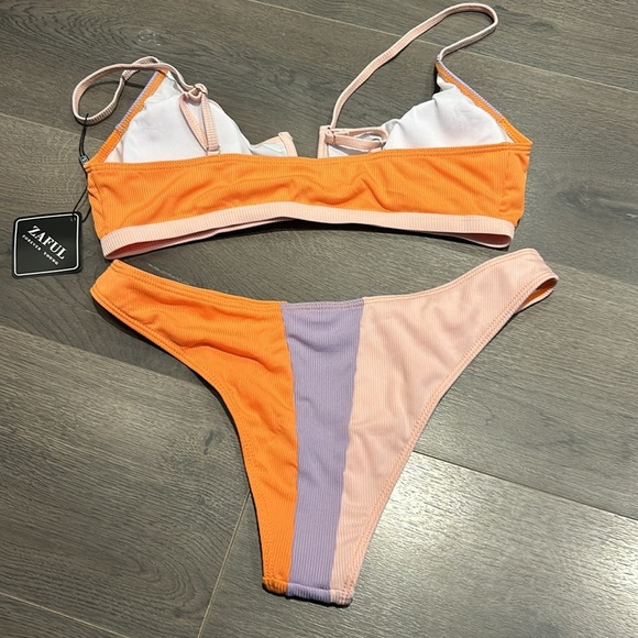 ZAFUL Ribbed Colorblock V Wired High Leg Bikini Swimwear women size 8-10 - Picture 3 of 12